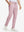 Front lower body shot of model wearing pink stretch cotton blend slim fit golf trousers 5 pockets