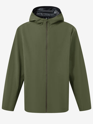 3d rendering of army green waterproof lightweight rain jacket with hood