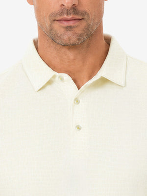 Front view from nose to chest in beige of nylon blend casual jacquard polo shirts.