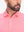 Front view from nose to chest of model wearing pink coral white comfy breathable pin-stripe texture golf polos