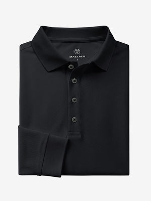 Solid Stretch Cotton Pique Long Sleeve Polo Shirts