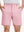 Front lower body shot of model wearing pink flat front flex cotton blend golf shorts
