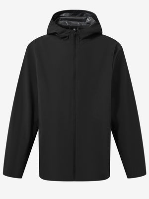 3d rendering of black waterproof lightweight rain jacket with hood