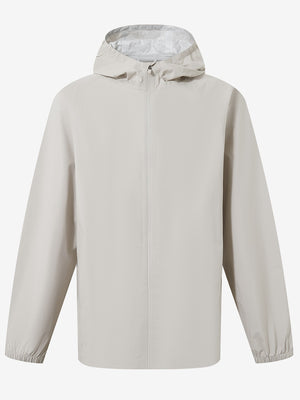 3d rendering of khaki grey waterproof lightweight rain jacket with hood