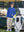 Model leaning by a golf cart with bag nearby on course, wearing youth long sleeve hoodied with kangaroo pocket in klein blue