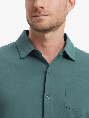 Model front view from nose to chest wearing SEA MOSS Cotton Blend Plain Shirt.
