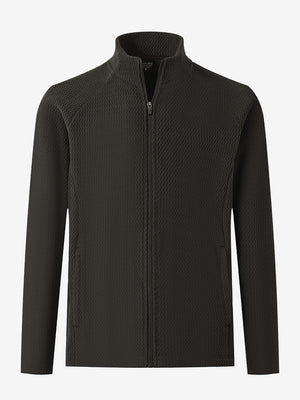 3D front view of soft winter fleece jackets in coffee brown, showing cozy texture and clean design.