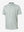 3D view of gray geometric stretch printed collarless henley golf shirts.