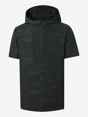 Water-Resistant Embossed Short Sleeve Q-Zip Hoodies