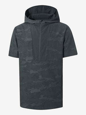 Water-Resistant Embossed Short Sleeve Q-Zip Hoodies