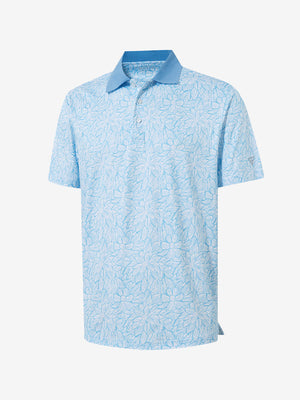 3D render of blue antichoke premium ribbed collar print polo shirts