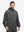 Front upper body shot of model wearing dark grey waterproof lightweight rain jacket with hood