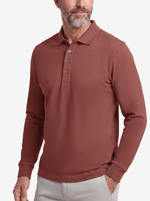 Solid Stretch Cotton Pique Long Sleeve Polo Shirts