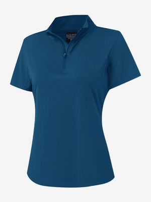 3d rendering of blue women's breathable 1/4 zip pullover golf shirts