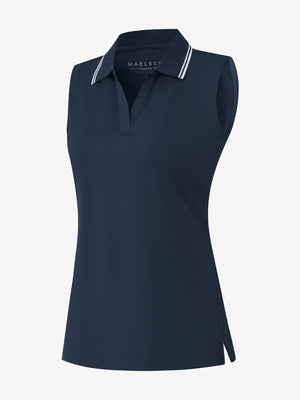 3d rendering of navy women's collared v neck quick dry tank tops