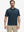 Front upper body shot of model wearing navy cool print plain button up shirts