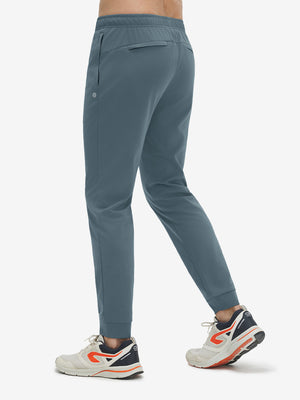 Back view of misty blue superion softness mesh joggers with zipper pockets