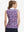 Back upper body shot of model wearing rose red florals women's sleeveless v-neck print golf shirts
