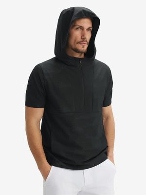Water-Resistant Embossed Short Sleeve Q-Zip Hoodies