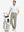 Front full body shot of model wearing khaki grey stretch cotton blend slim fit golf trousers 5 pockets