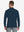 Back angle of Men’s Mock Turtleneck Shirt in Navy, model turns head slightly with ease.