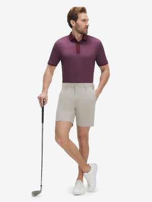 Front full body shot of model wearing fossil flat front hybrid golf shorts