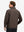 Back upper body shot of model wearing coffee brown warm puffer winter golf jacket