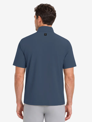 Model back upper body shooting display, lightweight upf50+ short sleeve golf vests jacket in misty blue