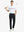 Full front view of model in Water Repellent 8 Pockets Pants BLACK，ready for golf with club in hand.