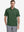 Model half-body front view wearing dark green cotton blend plain shirt.