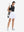 Front full body shot of model exercising in black women's collared v neck quick dry tank tops