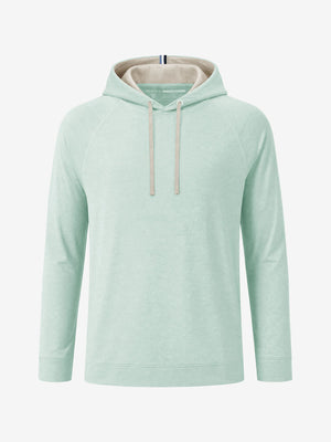 3d digital rendering of the garment, heather midlayer golf hoodies in light green heather