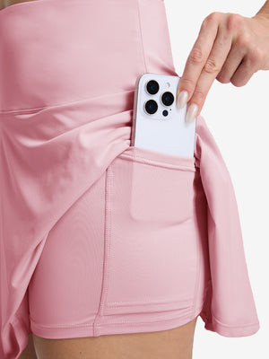 Detail view of inner pocket on lavender women's high waisted golf skirts with 4 inner pockets