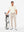 Front full body with golf club in beige of nylon blend casual jacquard polo shirts.