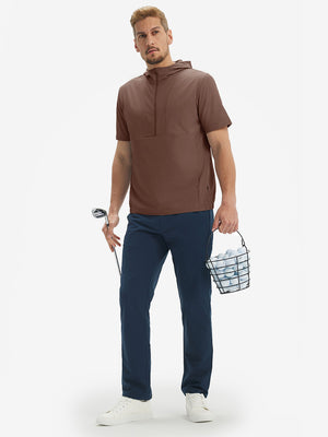 Water-Resistant Embossed Short Sleeve Q-Zip Hoodies