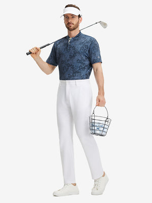 Stretch Printed Collarless Henley Golf Shirts