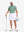 Front full body shot of model wearing green grey dry fit waffle textured collared golf shirts