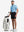 Front full body shot of model exercising in light blue waffle texture 1/4 zip pullover