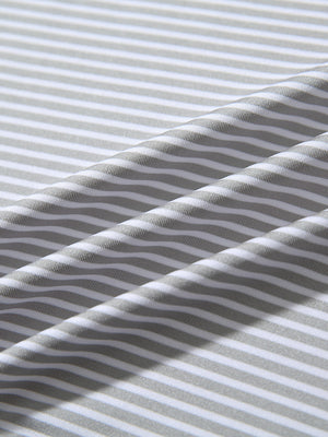 Fabric detail of Classic stripe polo shirts with crisp lines and smooth grey white stripe finish