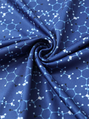 Fabric detail of Stylish print boys polo shirts with soft feel and blue molecular structure pattern