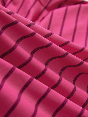Close-up texture of beetroot purple/charcoal htr non-curl ribbed collar striped polo shirts fabric showing striped weave detail.