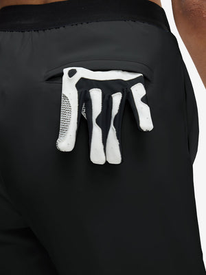 Back view of pocket on black women's lightweight athletic sweatpants