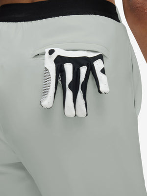 Back view of pocket on silver gray women's lightweight athletic sweatpants