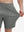 View showing loose fit of iron grey 4 way stretch breathable workout athletic shorts