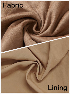 Close-up view of khaki classic micro suede leather puffer vest showing inner lining and outer fabric  details