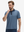 Front upper body shot of model wearing navy lines stylish full print contrast collared golf polo shirts