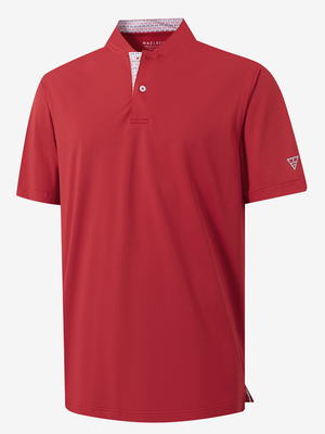 3D render of red Moisture-Wicking Short Sleeve Henley Shirt.
