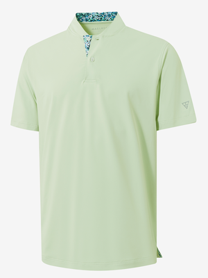 3D render of light green Moisture-Wicking Short Sleeve Henley Shirt.